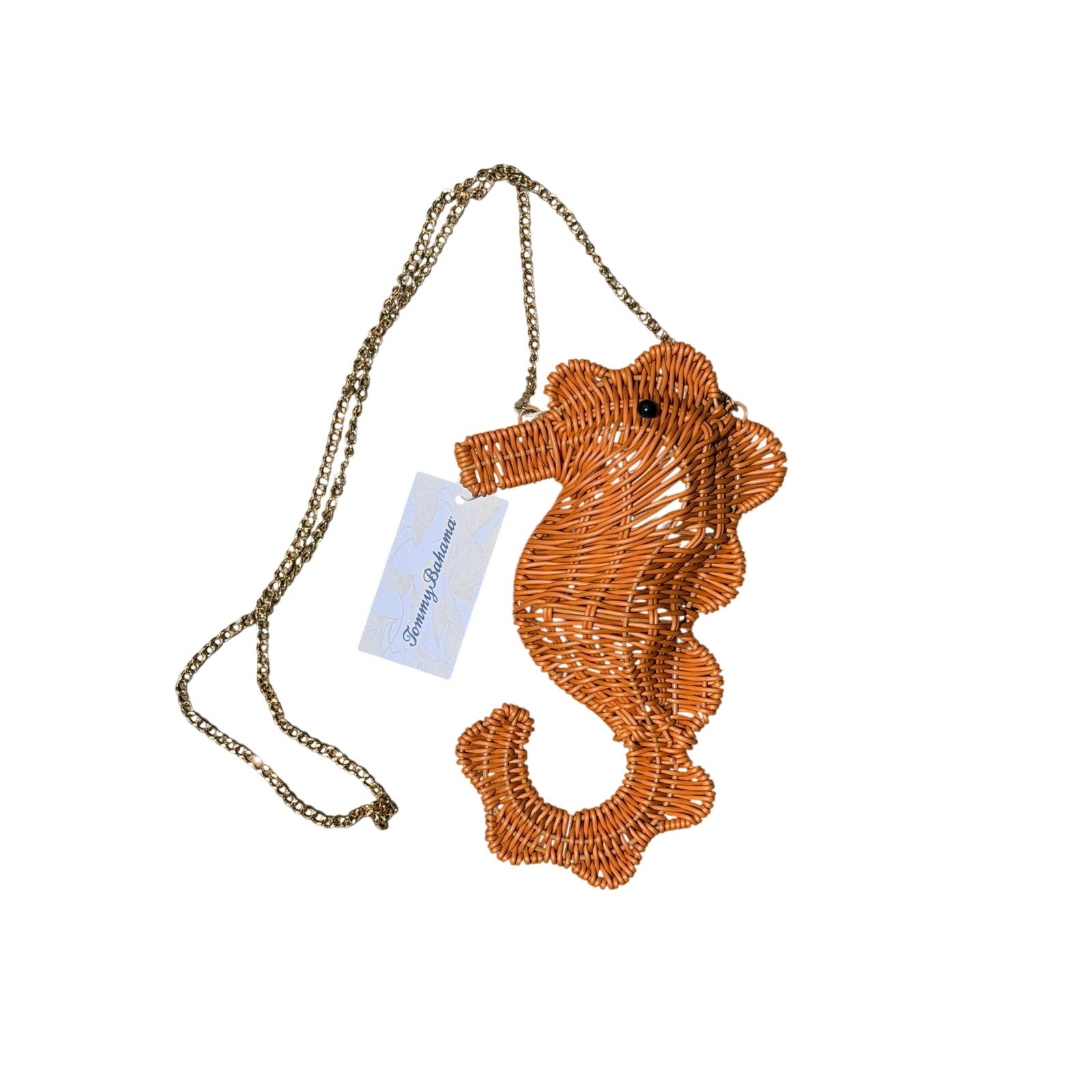 NWT Tommy Bahama Seahorse Woven Wicker Bag with Gold Crossbody Chain