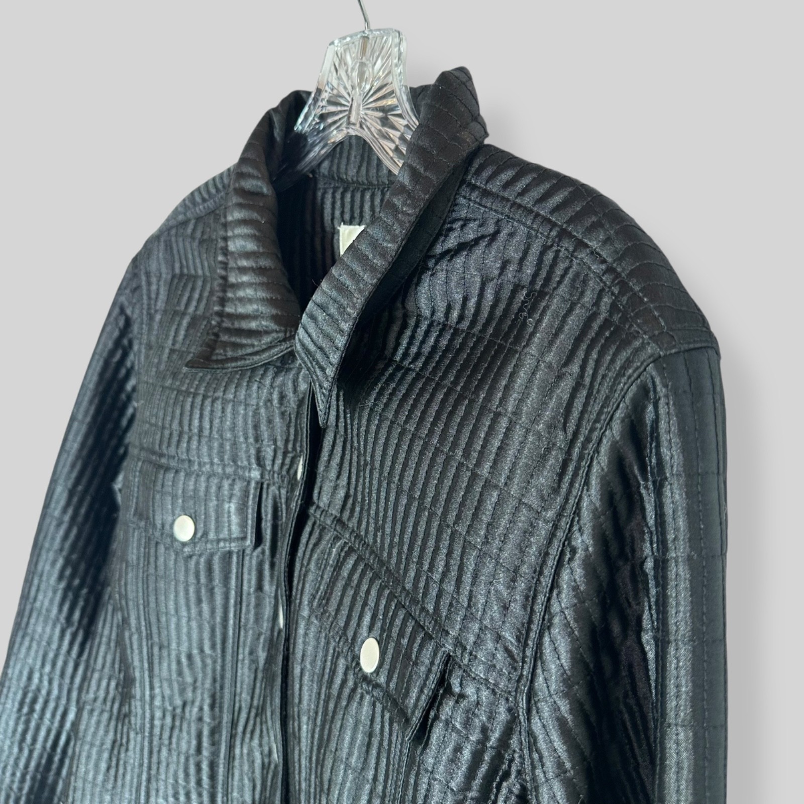 Susan Bristol Size Large Black Snap Button Quilted Lightweight Jacket Casual
