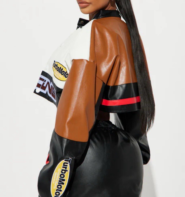 Fashion Nova Thrill Racing Cropped Jacket Faux Leather Size Small