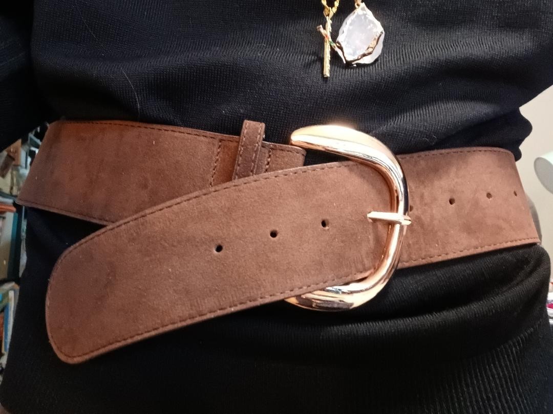 WOMEN BROWN MATTE SUEDE BELT GOLDEN BUCKLE Size M belt length is 43 in NEW