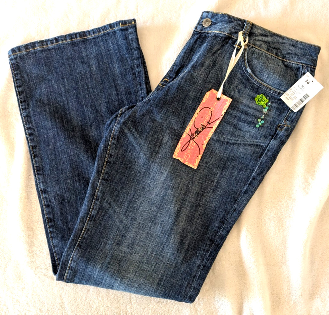 NWT Jessica Simpson Women’s Blue Super Low Flare Sequence Beading Size 14