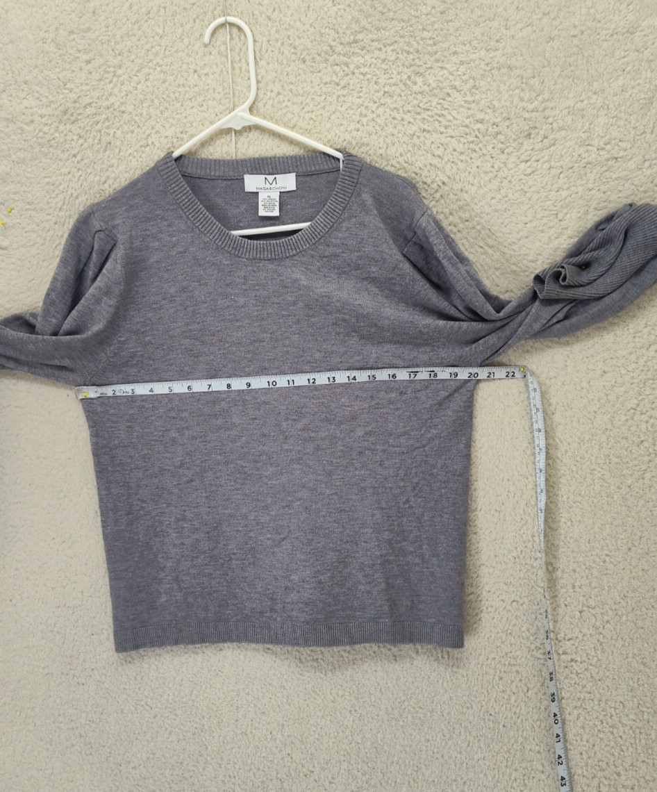 Magaschoni Women Sweater Extra Large Gray Nylon Blend Long Sleeve Knit Pullover