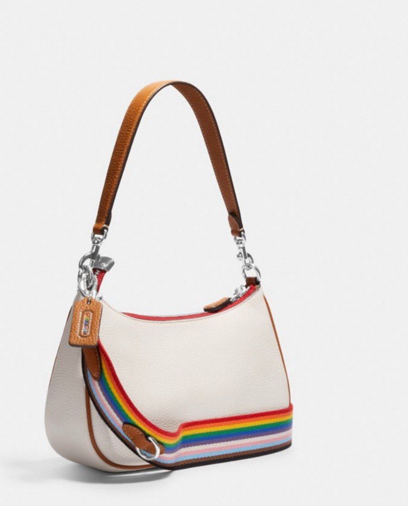 NWT COACH Teri Shoulder Bag In Canvas Leather With Rainbow Patches
