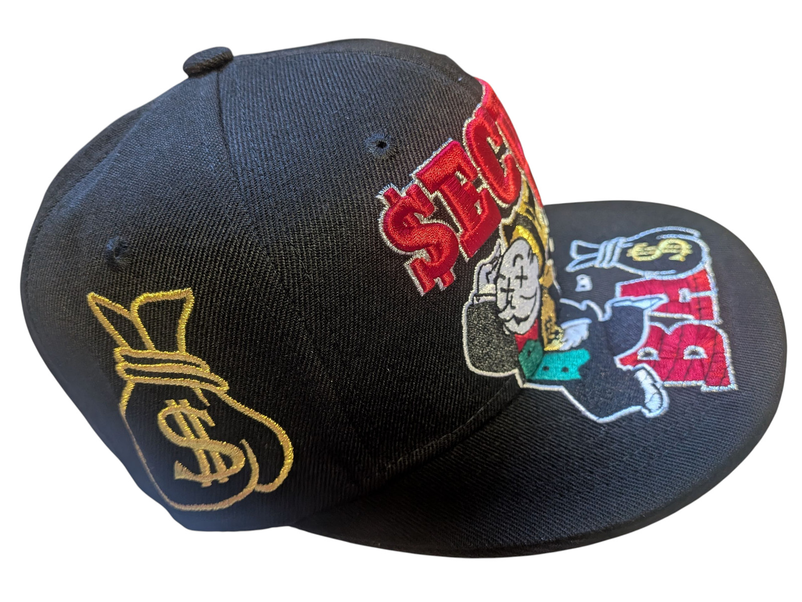 Secure The Bag Dollar Theme Black Snapback Hat