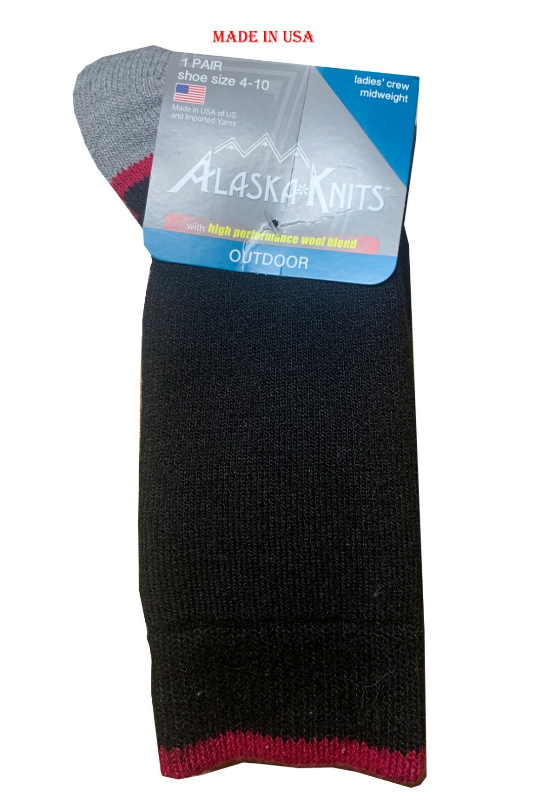 ALASKA KNITS™ MERINO WOOL LADIES’ HIKING CREW SOCKS KHKAI 9-11 MADE IN USA