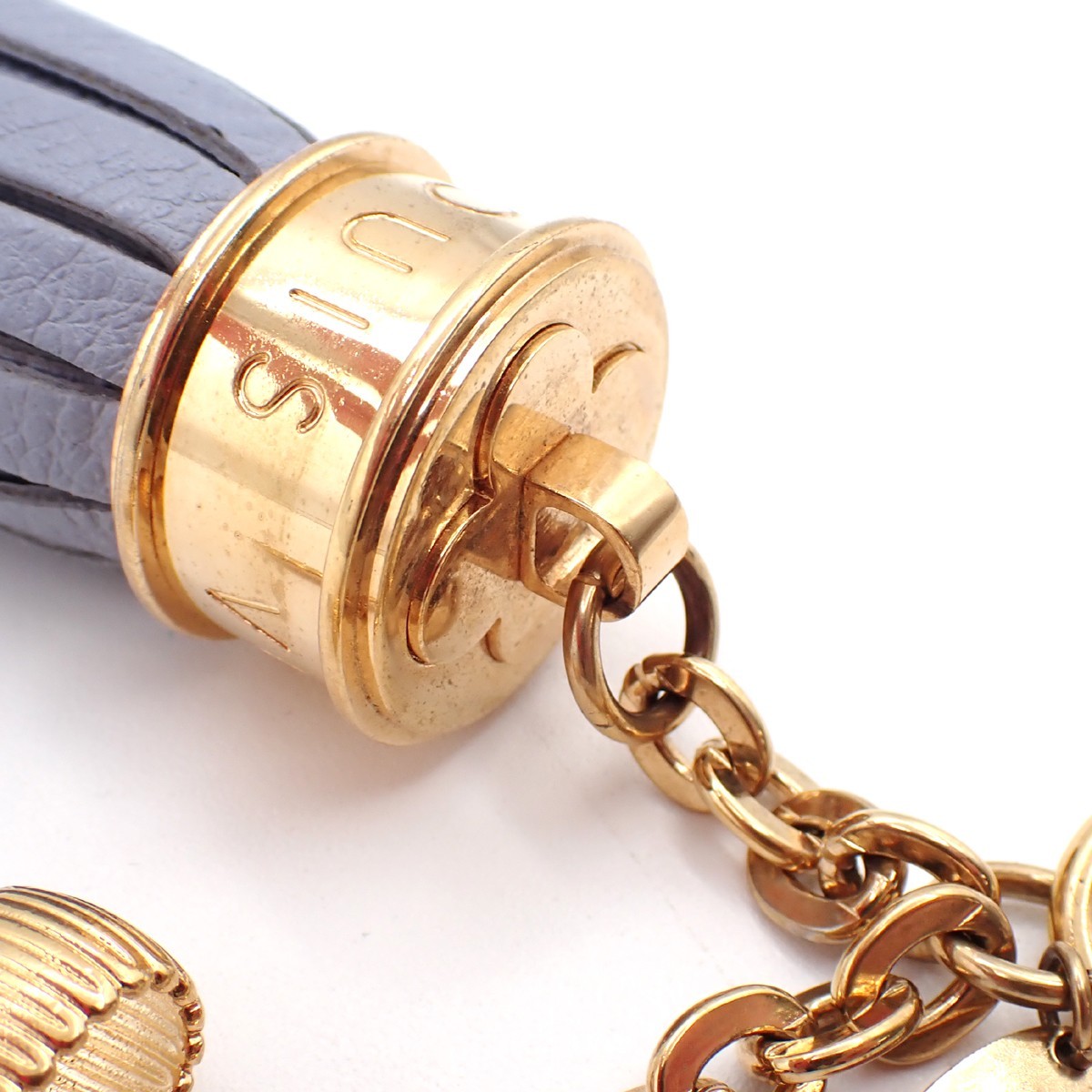 LOUIS VUITTON Logo Tassel Ribbon Bag Charm Blue Leather Gold M65128 62TA573