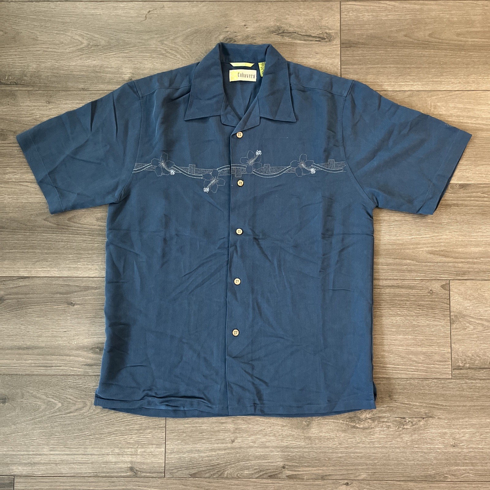 Cubavera Mens S Button Up Short Sleeve Shirt Blue Embroidered
