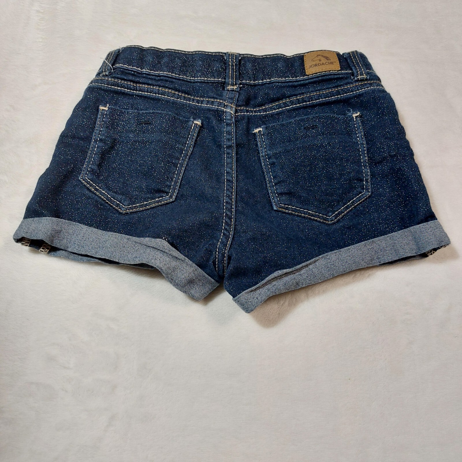 JORDACHE GIRLS BLUE JEAN GLITTER SPARKLE CUFFED DENIM SHORTS ADJUSTABLE WAIST 5T