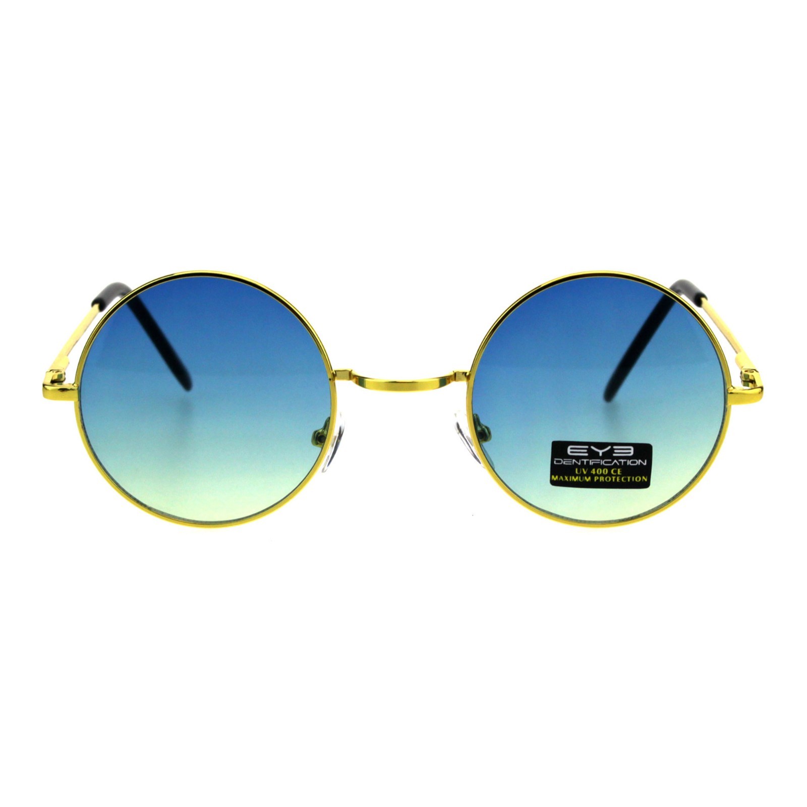 Gold Round Circle Frame Sunglasses Spring Hinge Ombre Color Lens UV 400