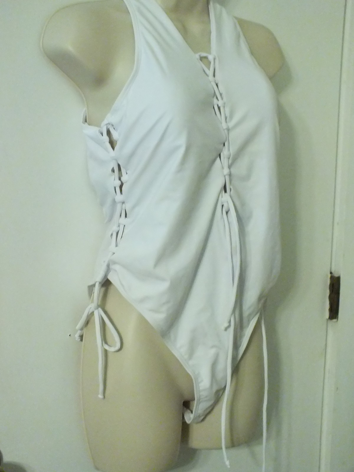 One-Piece Backless Swimsuit Halter Size XL Deep V-Neck Plunge w/ Adjustable Fit