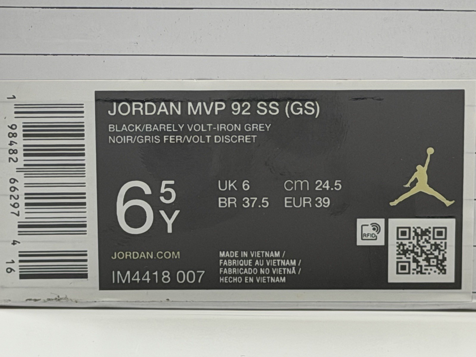 Nike Jordan MVP 92 GS Black Barely Volt Iron Grey Youth 6.5Y NIB No Lid