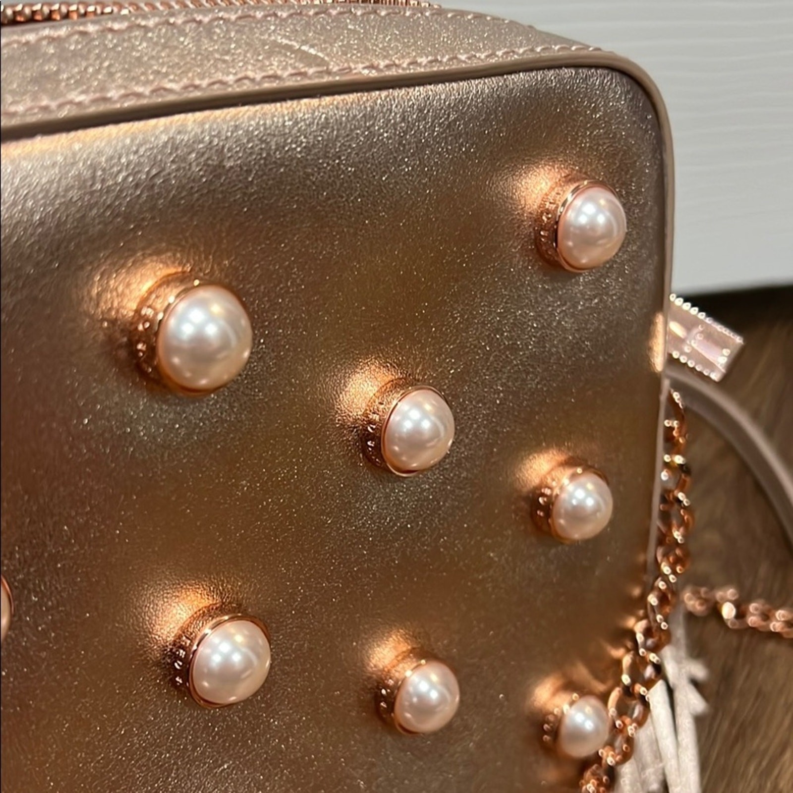 Ted Baker Gold Crossbody Bag with Studded Pearl Design