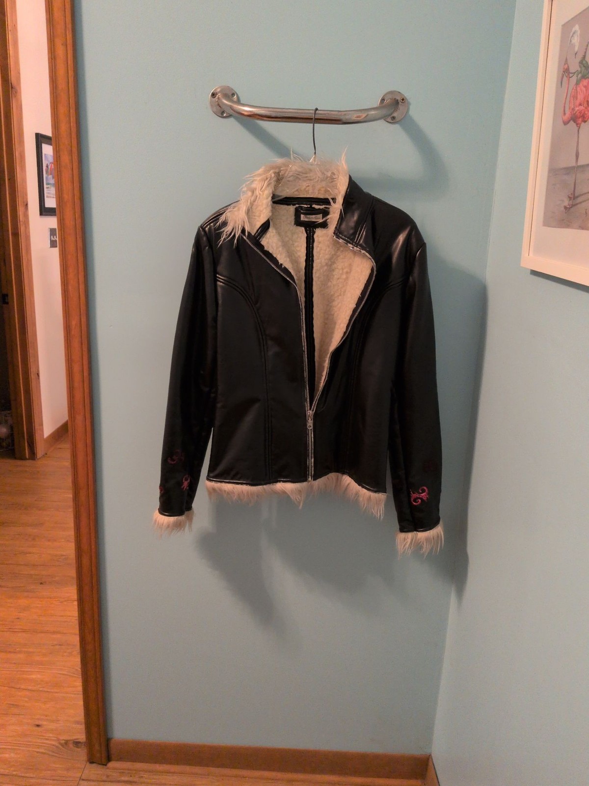 Vintage Charlotte Russe Y2K Faux Leather Faux Fur Trim Biker Jacket