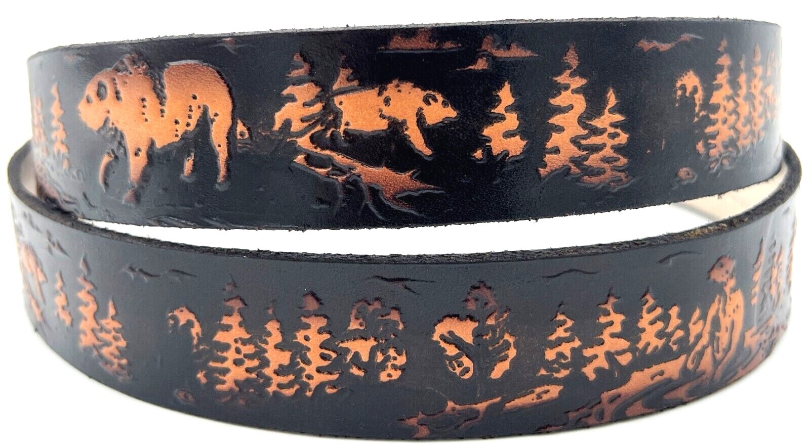 BEARS ANIMAL EMBOSSED MOTORCYCLE COWHIDE LEATHER BELT SIZE 26-48 USA MADE