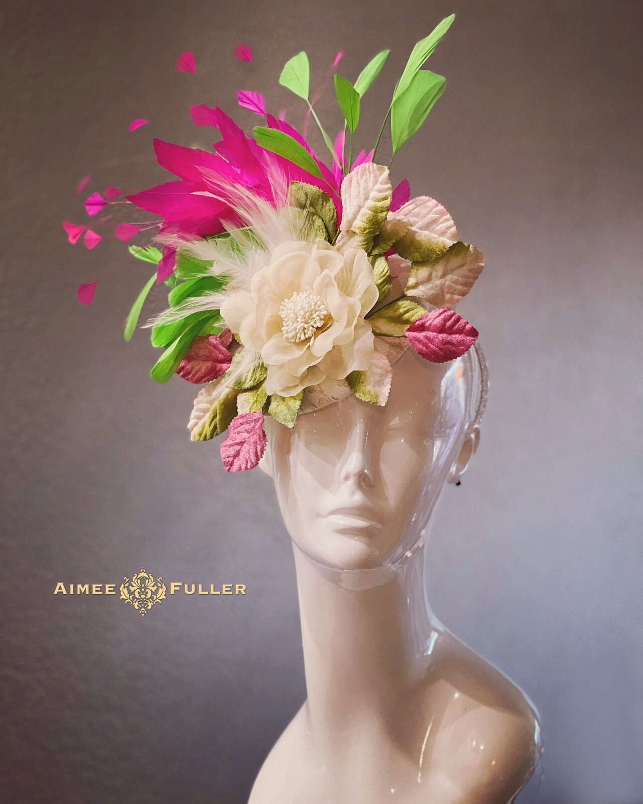 Kentucky Derby Fascinator Ivory White Moss Green Rose Hat Royal Ascot Bridal Hat