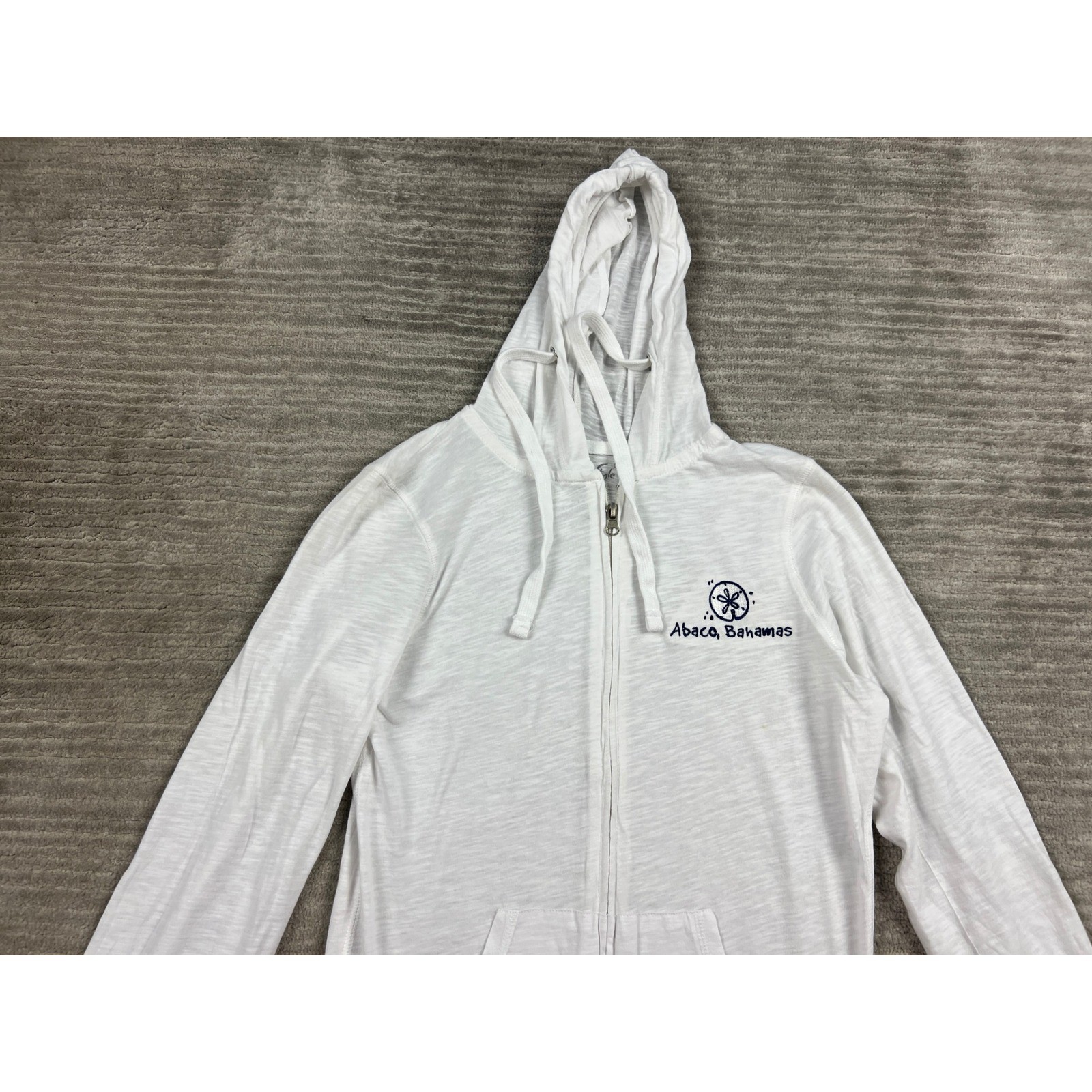 Miami Style Zip Up Hoodie Womens M White Abaco Bahamas Sand Dollar Slub Knit