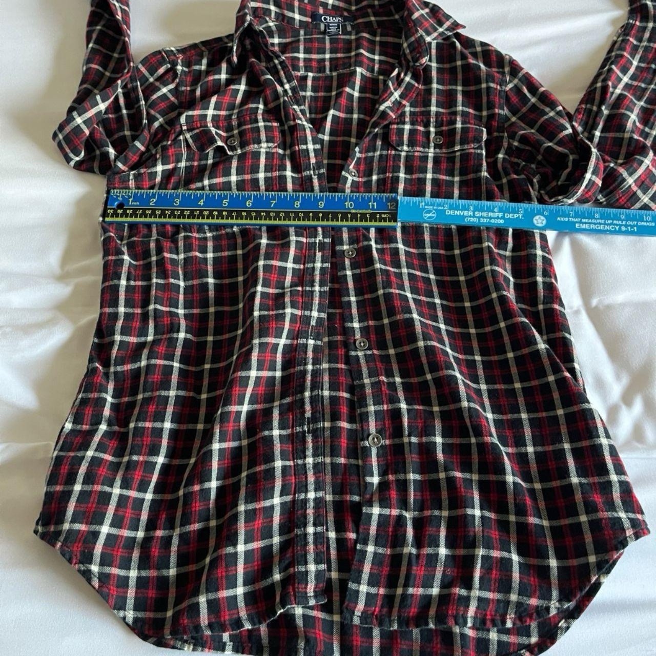 Chaps Black & Red Cotton Plaid Flannel Button Down Shirt Size M, Curved Hem