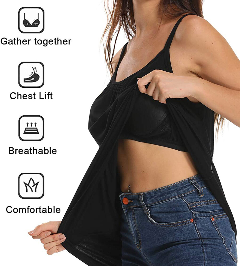 Women Fashion Swing Flowy Cami with Built in Bra Seamless Strap Tank Top Vest US