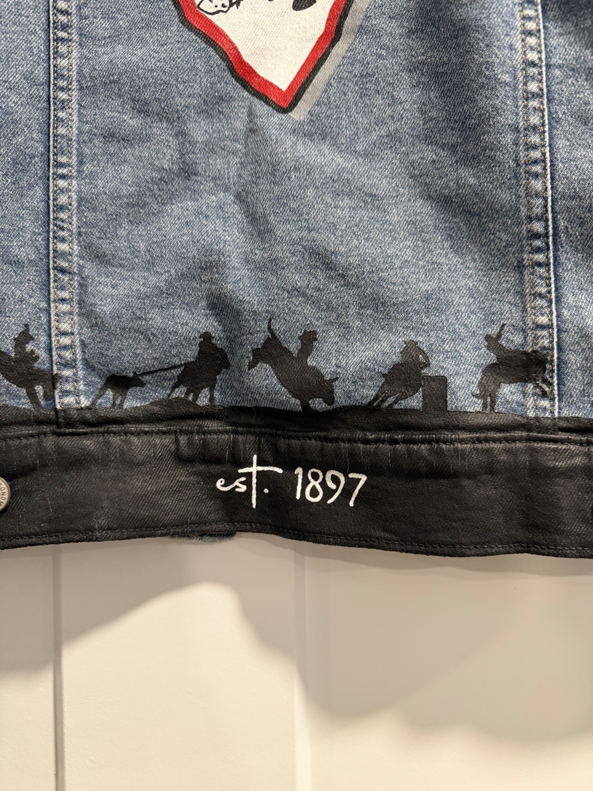 Amazing HAND PAINTED Cheyenne Frontier Days Denim Jean Jacket Women’s M Western