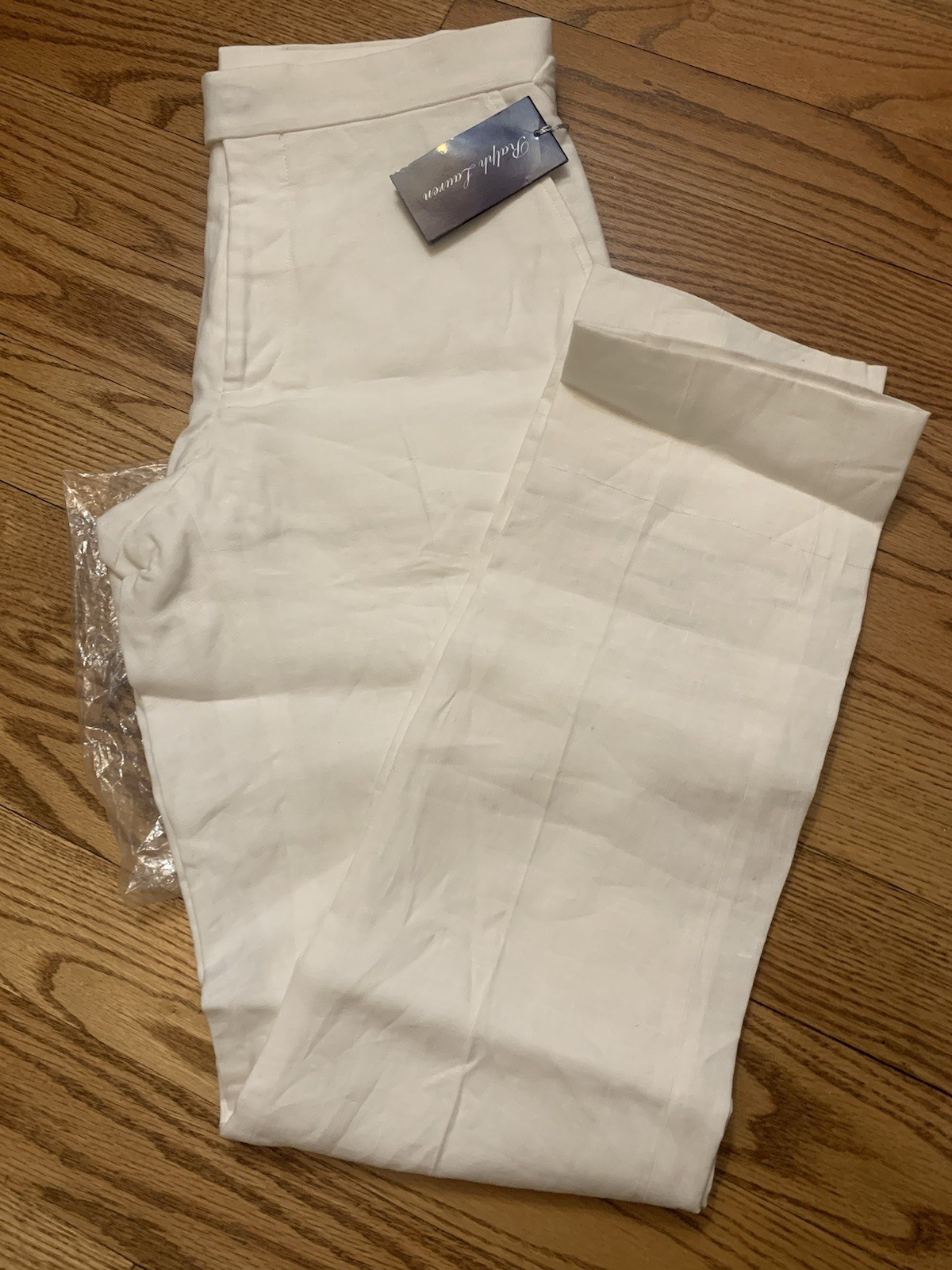 NWT Ralph Lauren PURPLE LABEL LINEN TROUSERS 30×34 SIDE TABS WHITE ITALIAN Pants
