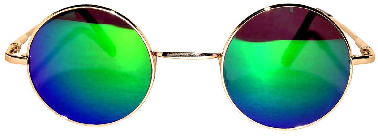 ROUND SUNGLASSES BLUE-GREEN MIRROR LENS 43mm GOLD METAL FRAME ONE PAIR SMALL