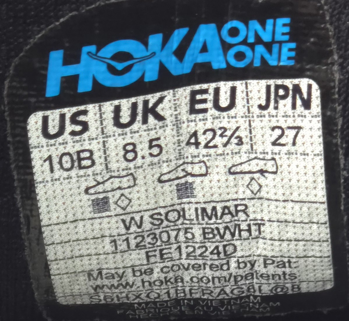 Hoka One One Solimar 1123075 BWHT Running Shoes Black White Women’s Size US 10 B
