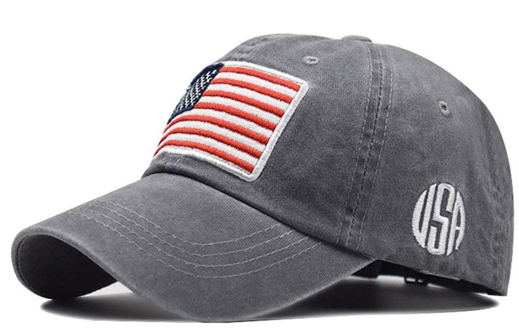 Men’s American-Flag Embroidered Washed Cotton Baseball-Cap Distressed Dad-Hat…