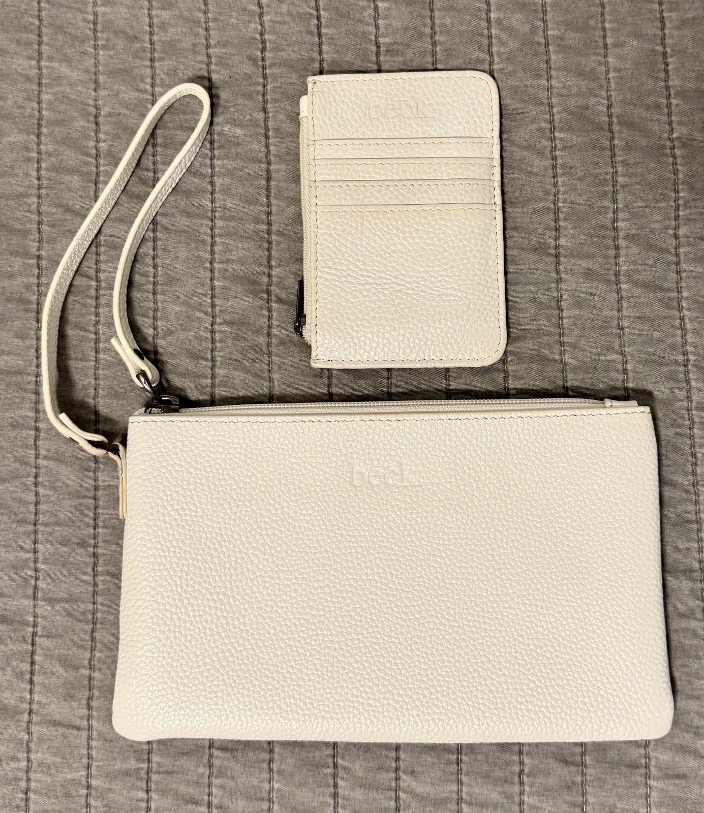 BECK BAG ZIPLET AND CARD/COIN WALLET PEBBLED GRAIN LEATHER, Exposed Bone