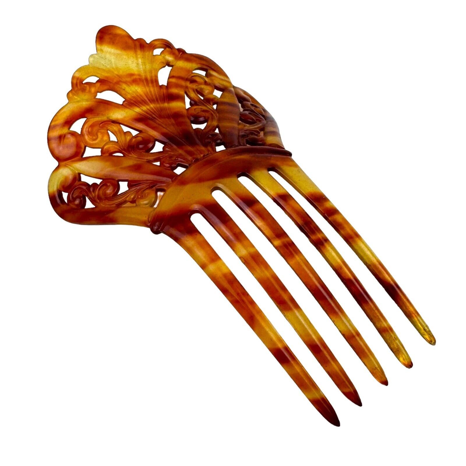 Celluloid Hair Comb Art Deco Tortoiseshell Amber 5 Tooth Vintage