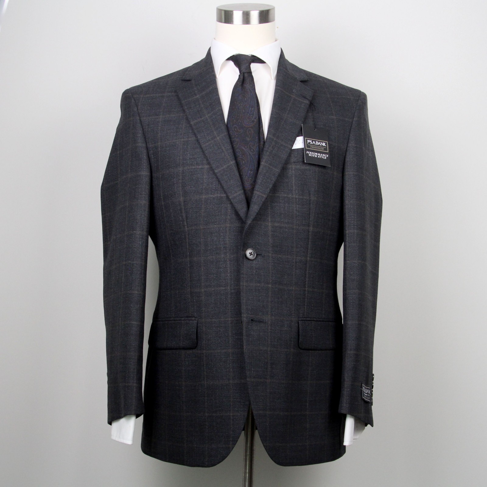 JOS A BANK Mens Grey Check Sportcoat Blazer 40R Tailored Fit E081197