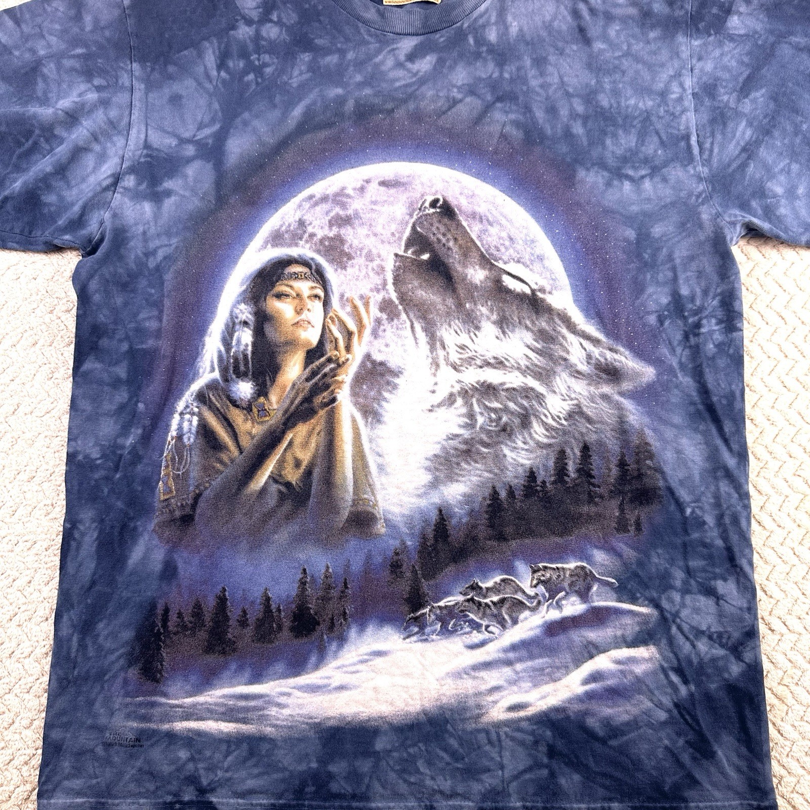 Vintage 90’s Tie Dyed The Mountain Wolf Spirit Native Size Medium