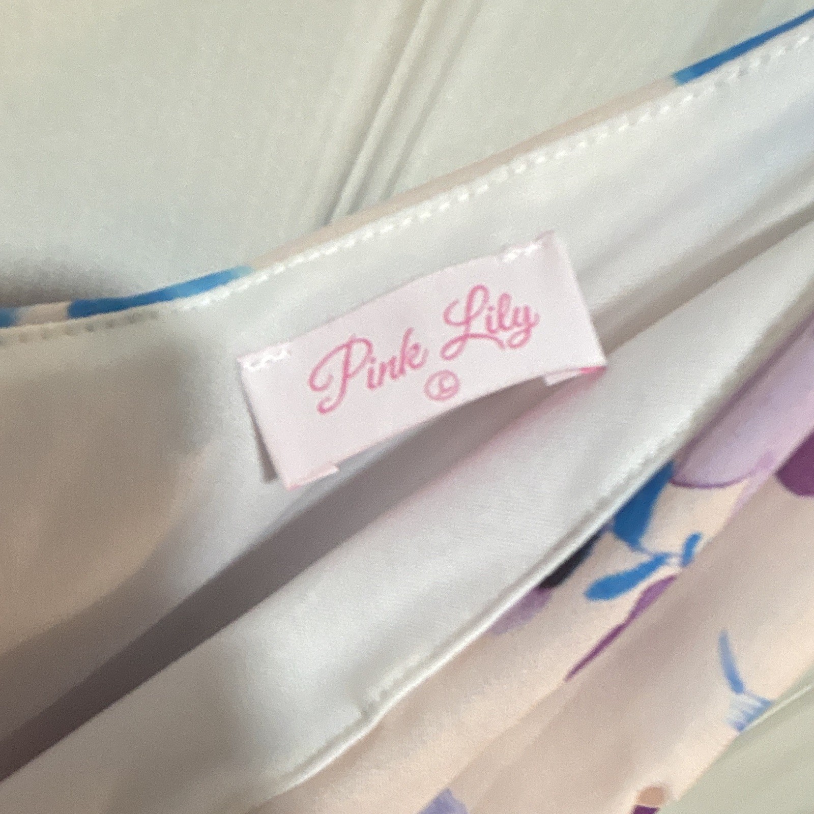 Pink Lily Floral Wrap Tie dress S White Purple Blue Ruffle V-Neck Strap