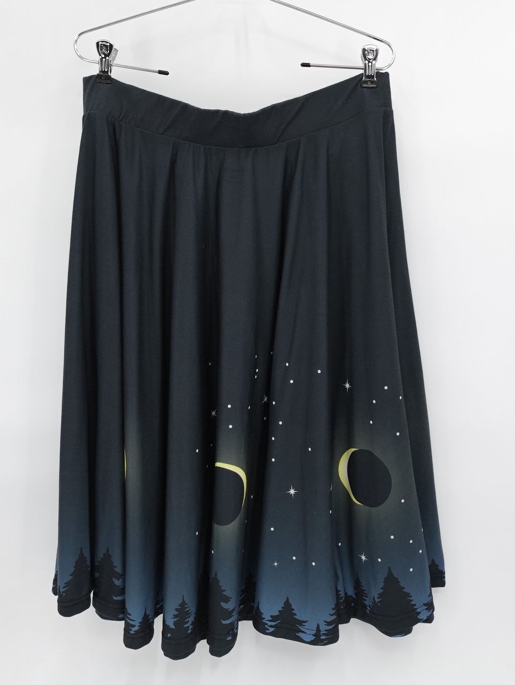 Svaha USA Skirt Womens XL Black Graphic Solar Eclipse Moon Night Sky Pockets