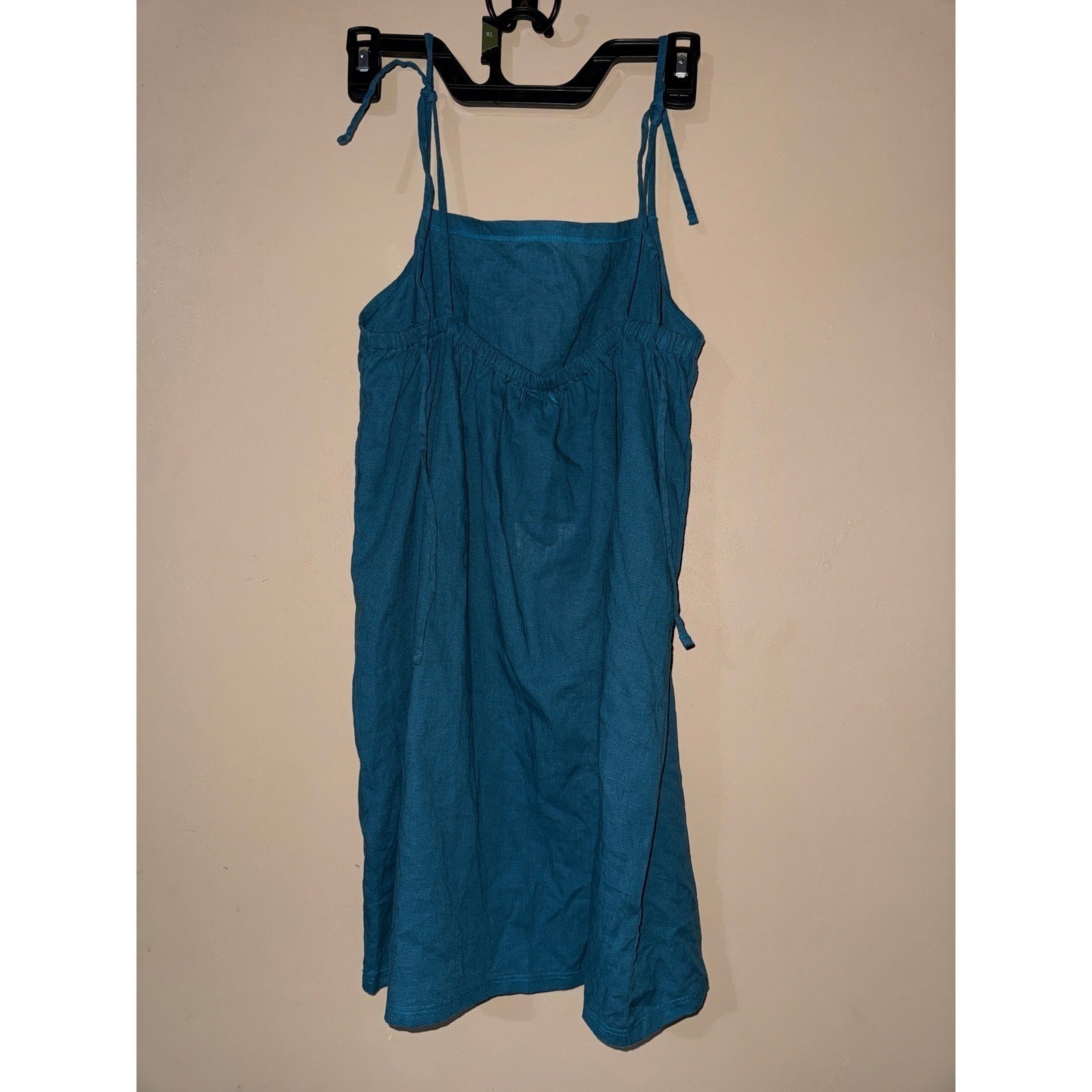 Vitamin A Teal Blue Linen Blend Halter Tie Back Swim Cover Up Mini Dress XL NEW