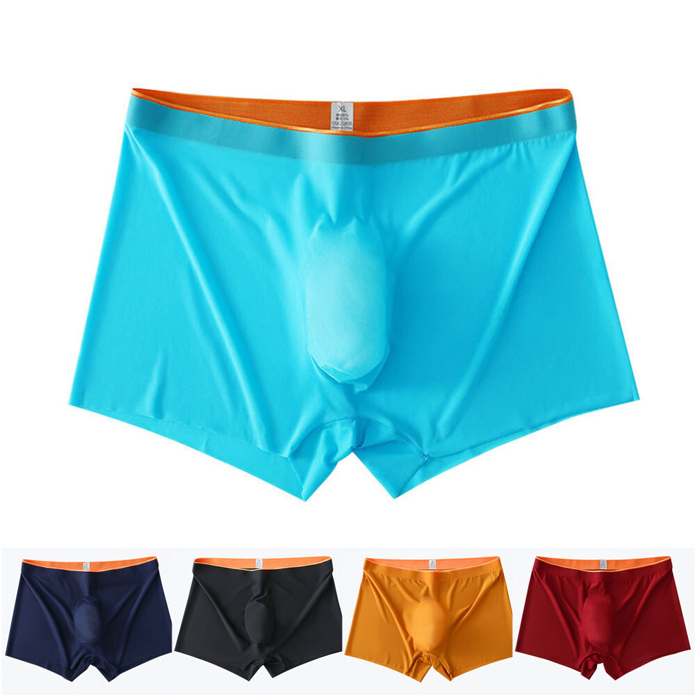 Men’s Ice Silk Seamless Boxer Briefs Pouch Underwear Shorts Trunks Underpants