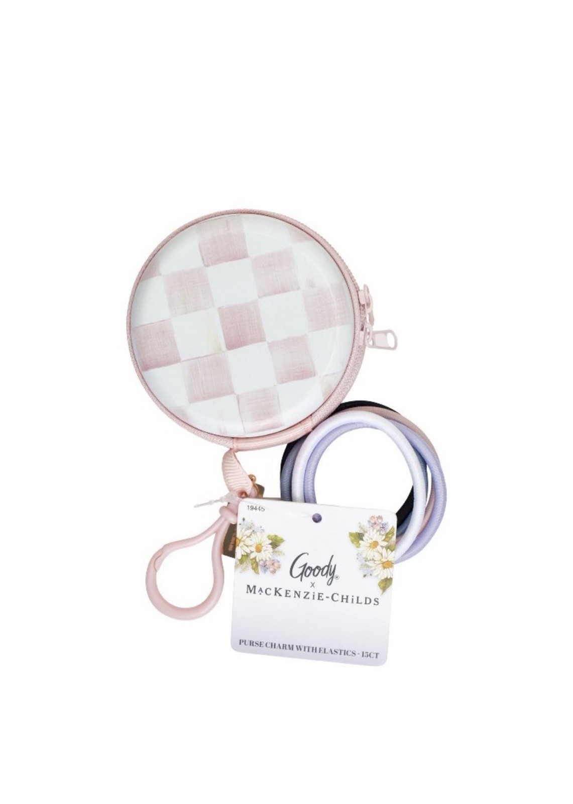 Goody x MacKenzie Childs Pouch Rosy Check Purse Charm 10ct Elastic Hair Ties New