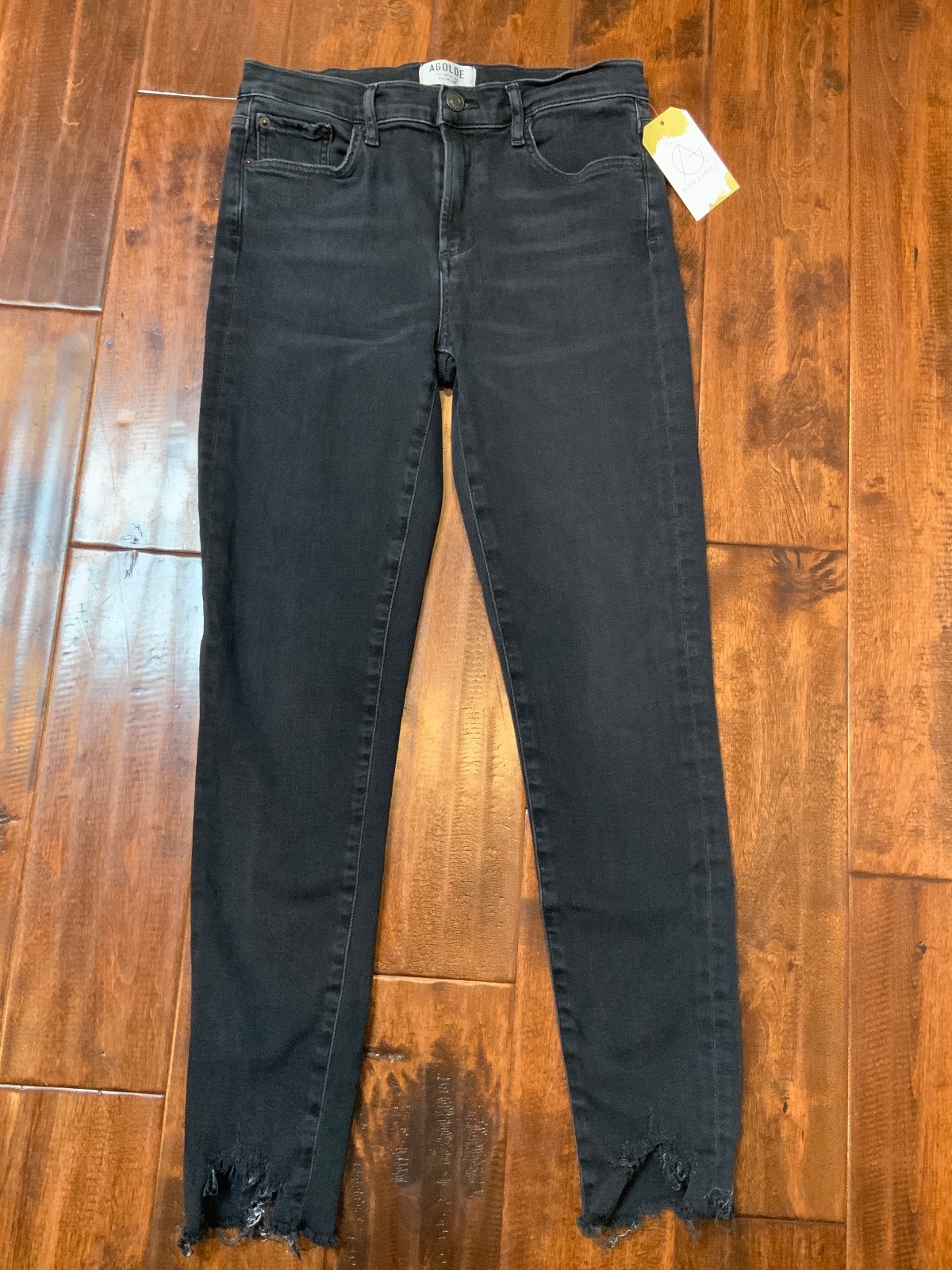AGOLDE Black Sophie Slim Ankle Raw Hem Denim Jeans, Size 28