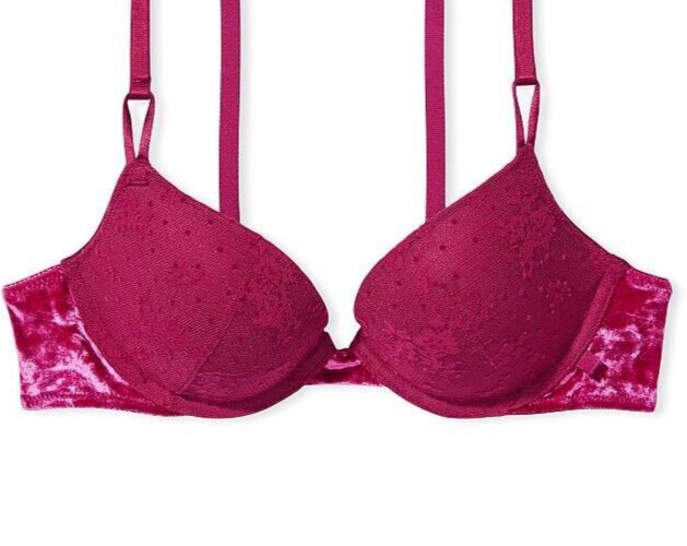 38DD Berry Pink LACE VELVET Wings Extreme Lift Victorias Secret Plunge PU UW Bra