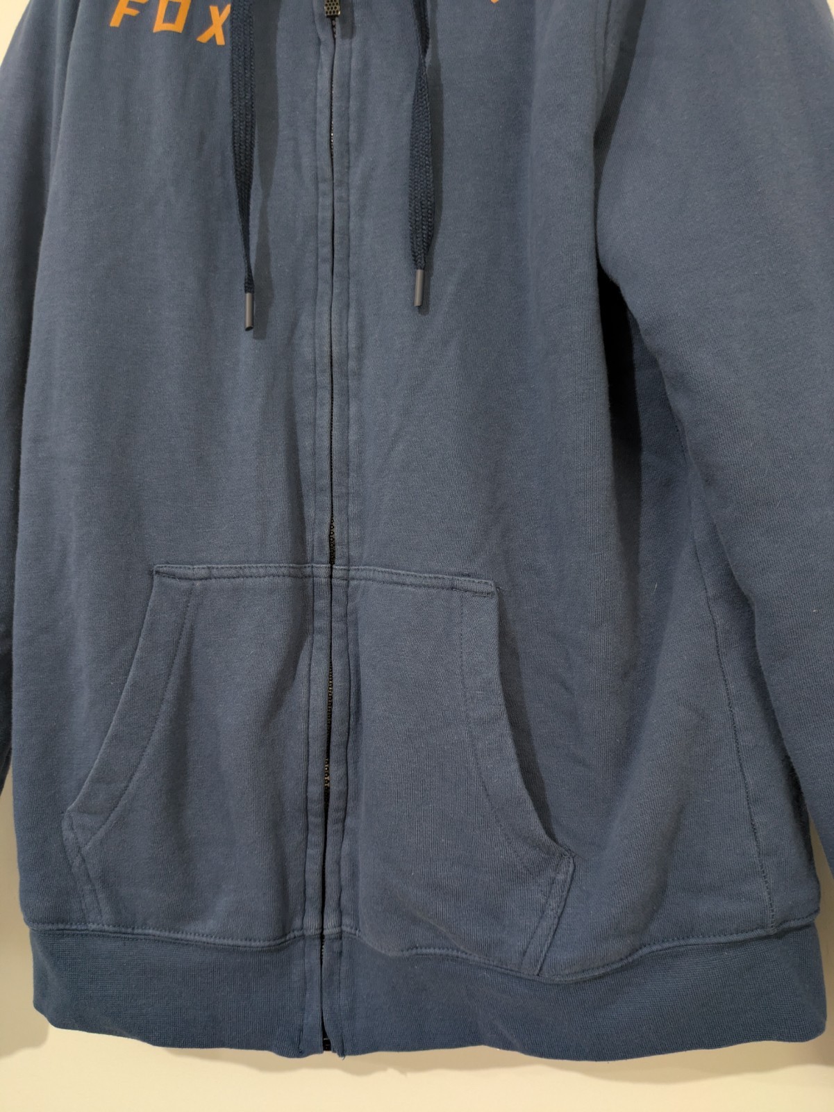 Fox Racing Men’s M Blue Fleece Lined Full Zip Hoodie Logo Pockets Hooded