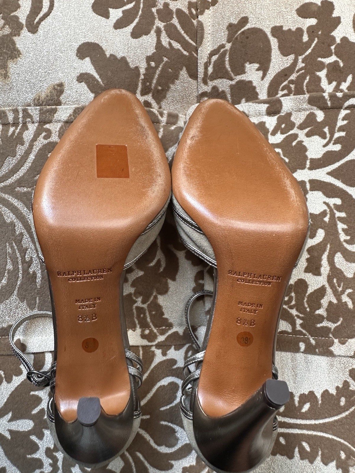 Ralph Lauren Collection Women Beige Leather Strappy Pointed Toe Buckle 8.5B