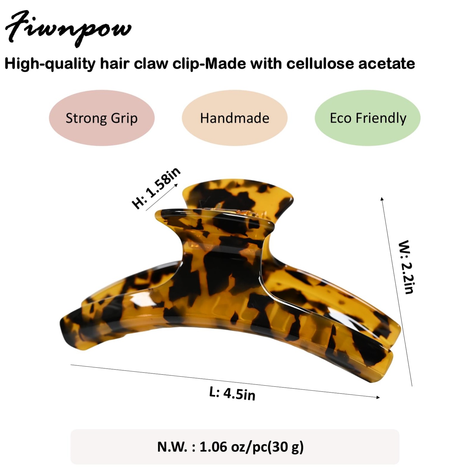 4.7 Inch Big Hair Claw Clips Celluloid Acetate Tortoise Shell Leopard 2 PCS
