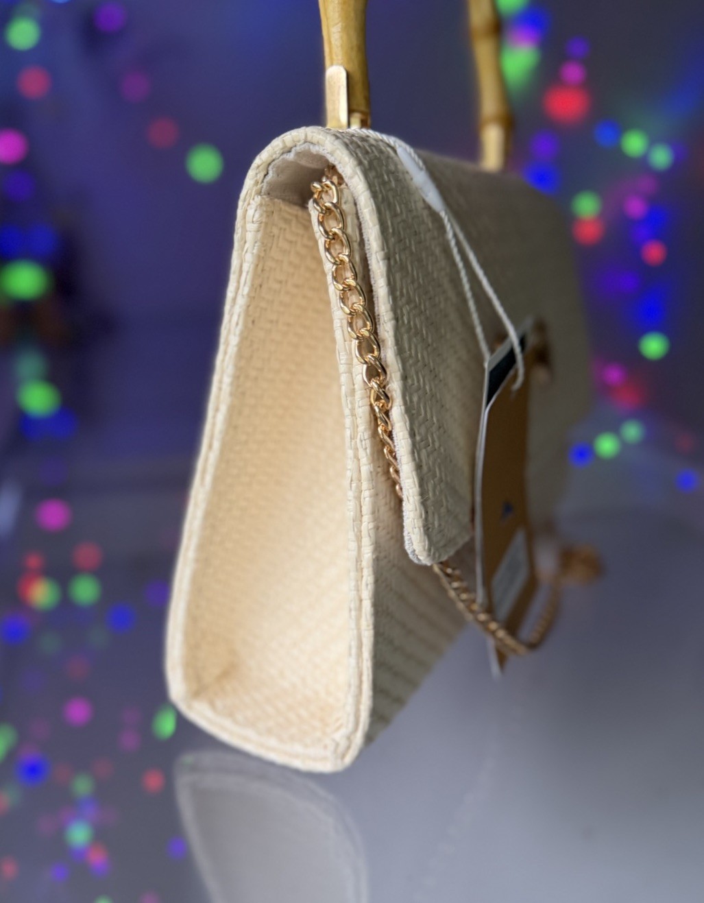 NWT Tommy Bahama Woven Raffia Bamboo Handle Satchel Crossbody bag Natural Beach