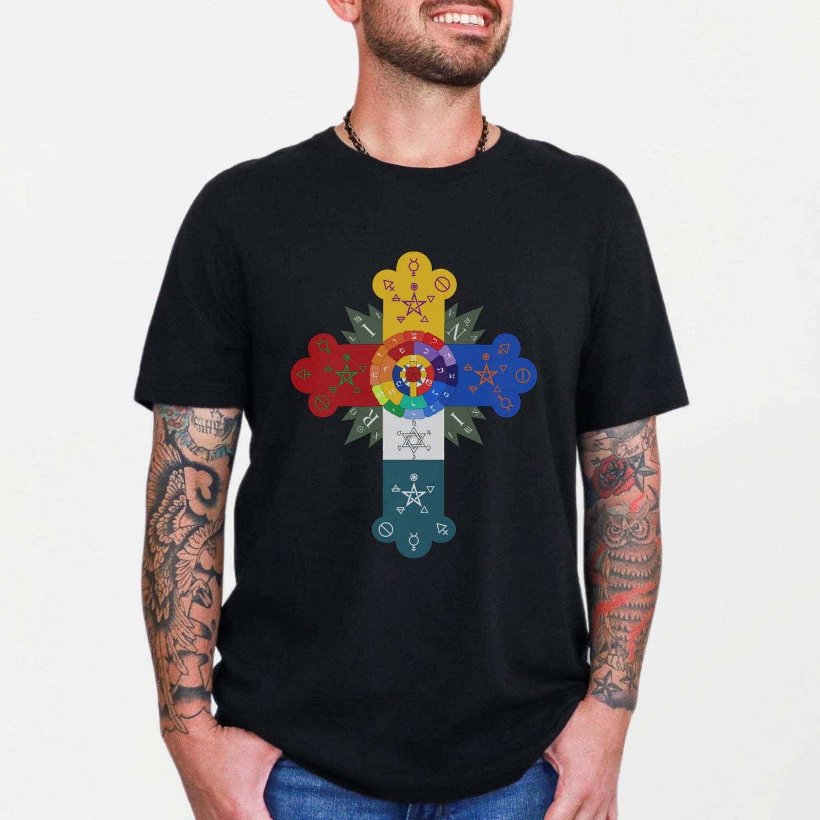 Rosy Cross Esoteric Symbols Graphic T-Shirt | Occult Art Tee