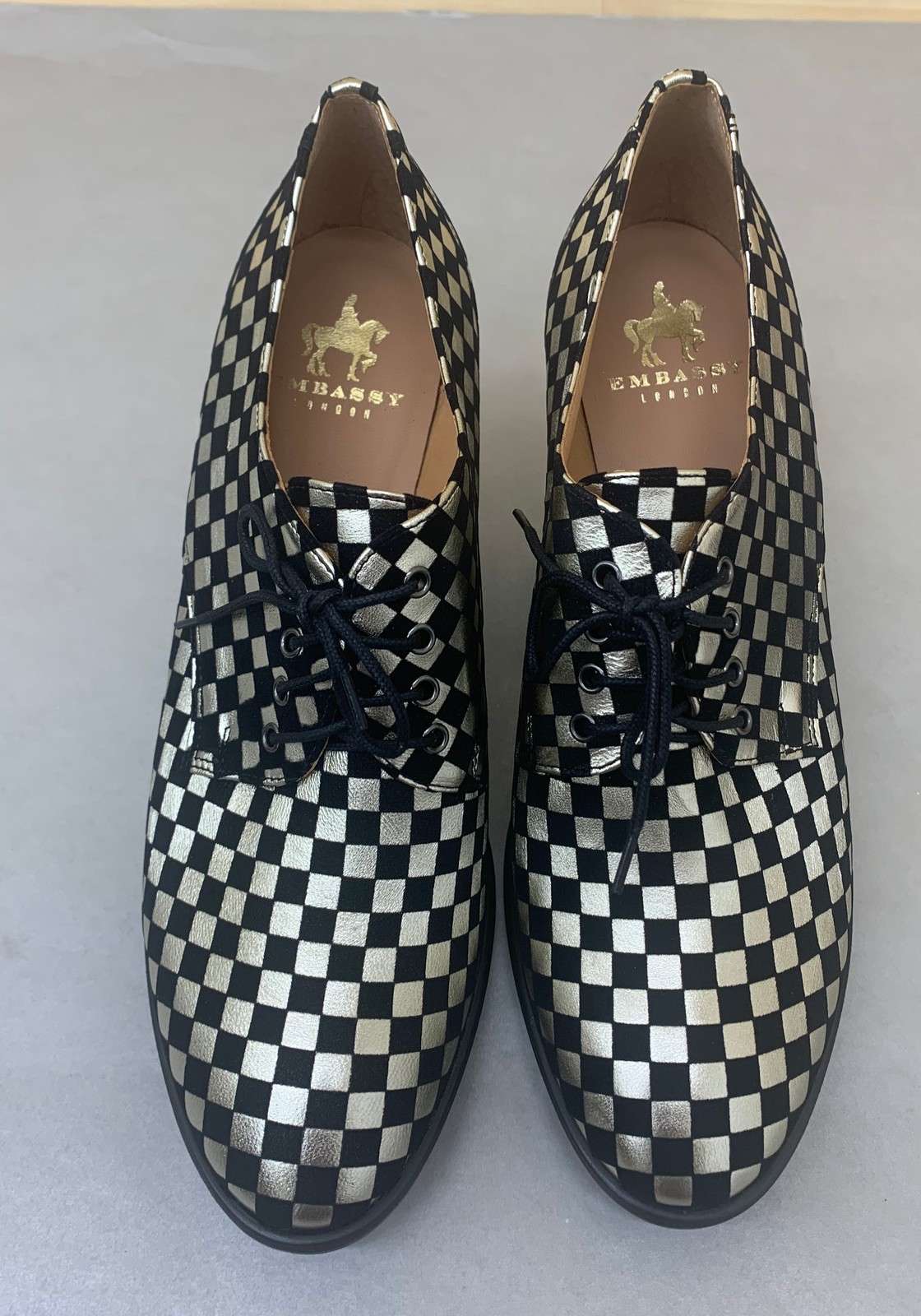 Embassy London Roulette Black/Silver Check Pattern Oxford 3″ Heel Choose Size