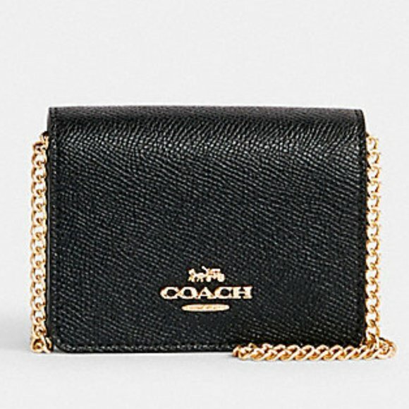 🐼💦 Coach C0059 🐼💦 Black Leather Mini Chain Wallet Card Crossbody Bag 🐼D9 *2