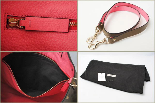 Valentino Rockstud Reversible Beige Fuchsia 2way Tote Leather Unisex Bag #PTB078