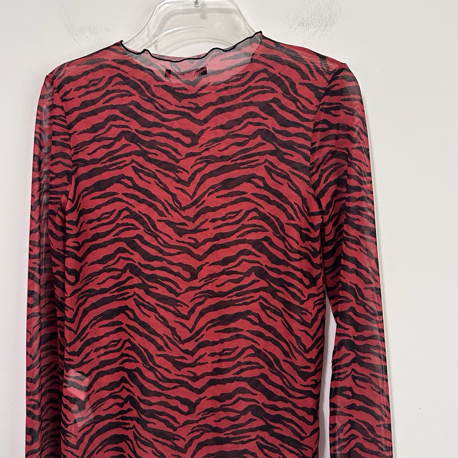Zara Sheer Red Zebra Top Shirt S Long Sleeve Shirt Cocktail Club Party Concert