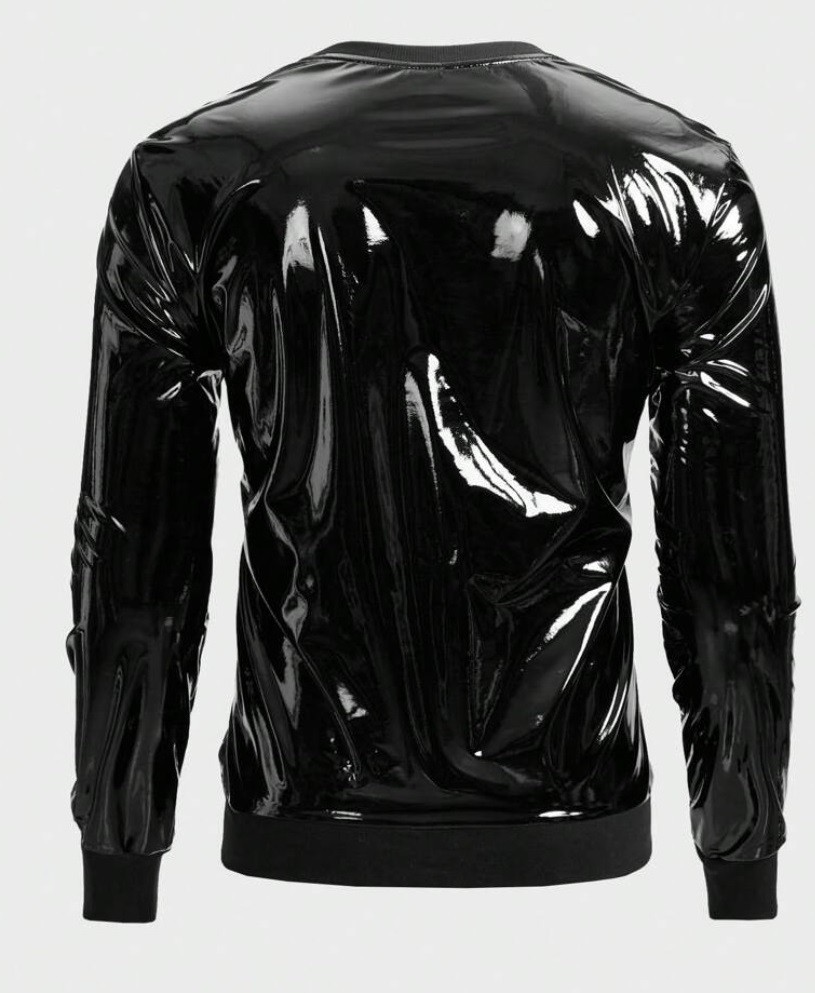 Men PVC Black Vinyl Patient Shiny Sweat Shirt Disco Gothic Punk glossy Jacket