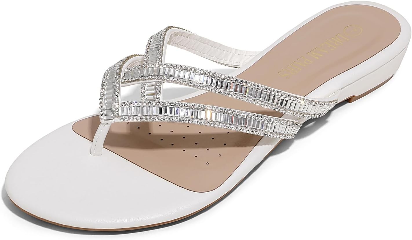 Women’S Rhinestones Flat Slides Sandals | Flip Flop Slip on Slides T-Strap Spark