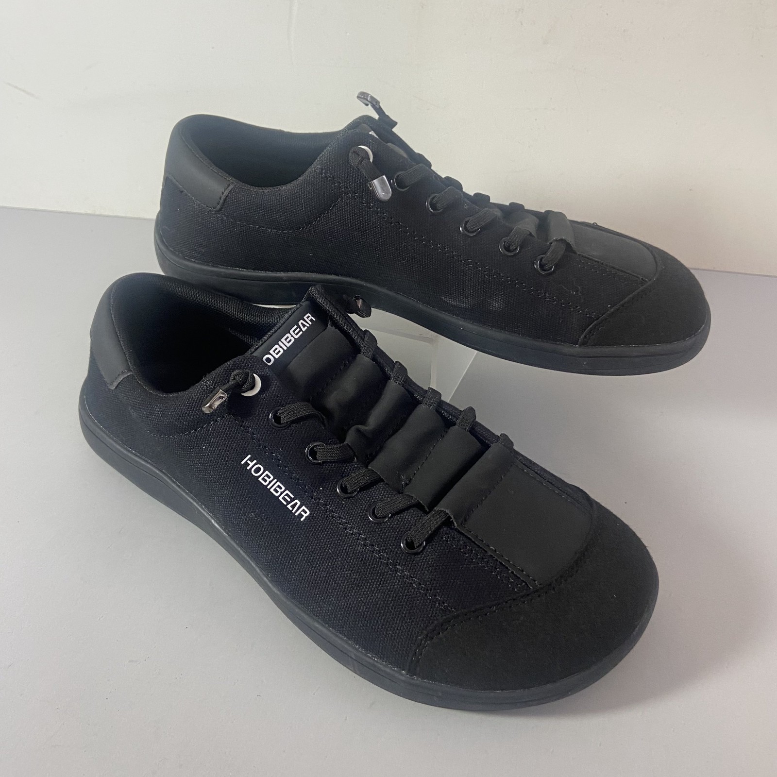 Hobibear Unisex US Womens 9 Mens 8 Barefoot Minimalist Black Canvas Suede Shoes